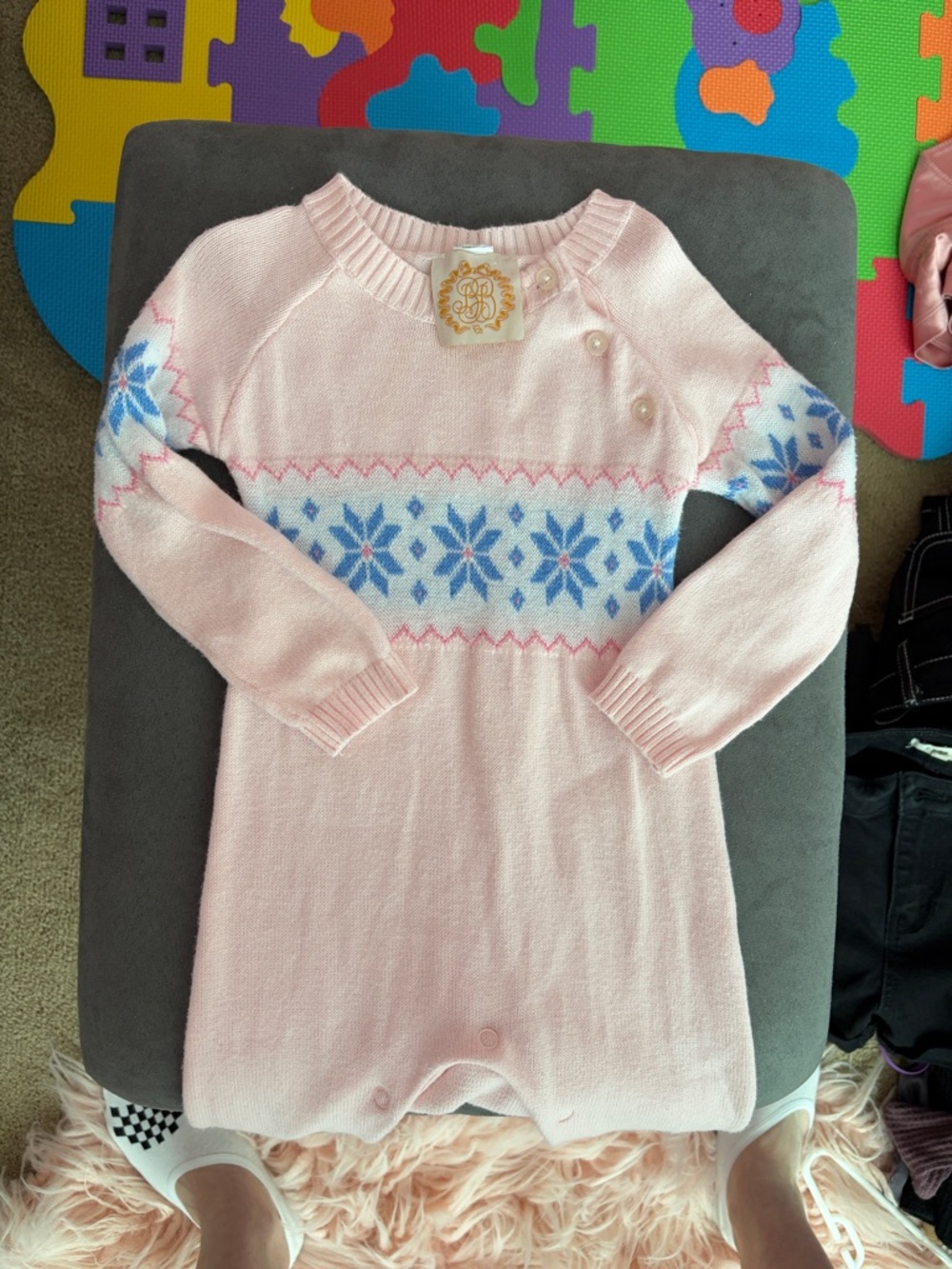 Ralph Lauren Pink Knit Baby One-Piece with Blue Fair Isle